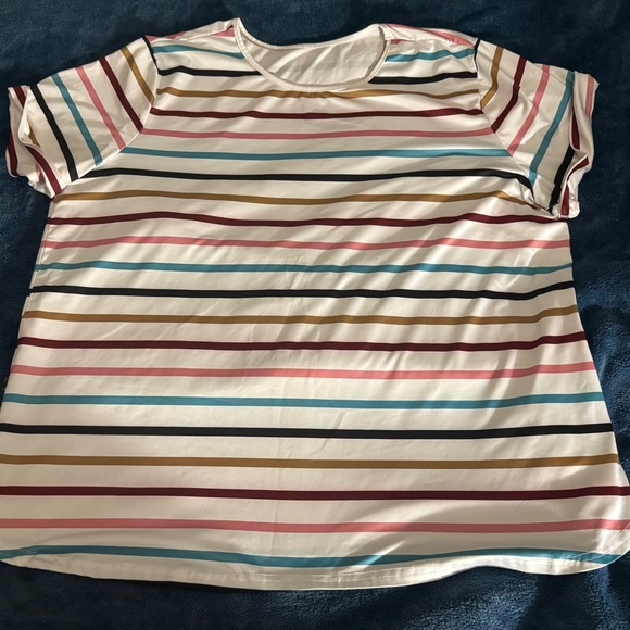 SHEIN White Short Sleeve Tee with Multicolor Stripes - Picture 3 of 5